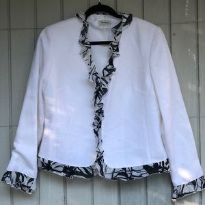Neiman Marcus White Tweed Jacket with Ruffle Silk Hem Womens size 8